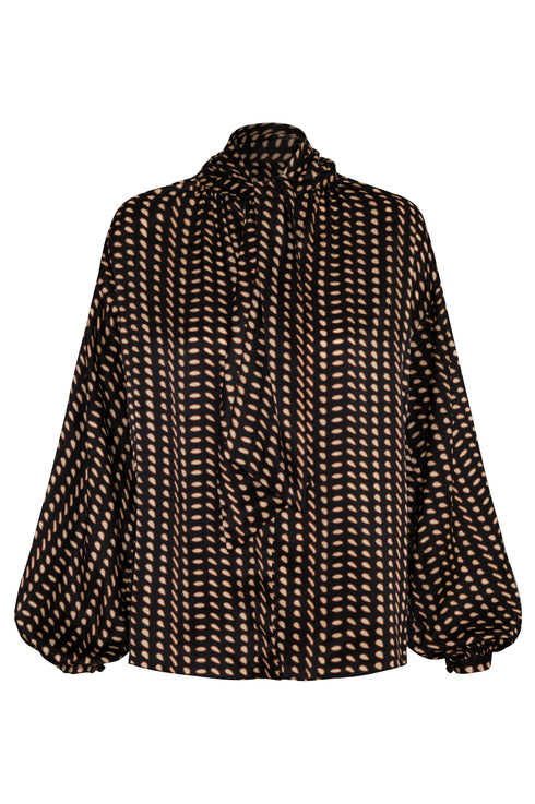 Simonetta Satin Silk Shirt / Black & Ivory Seeds